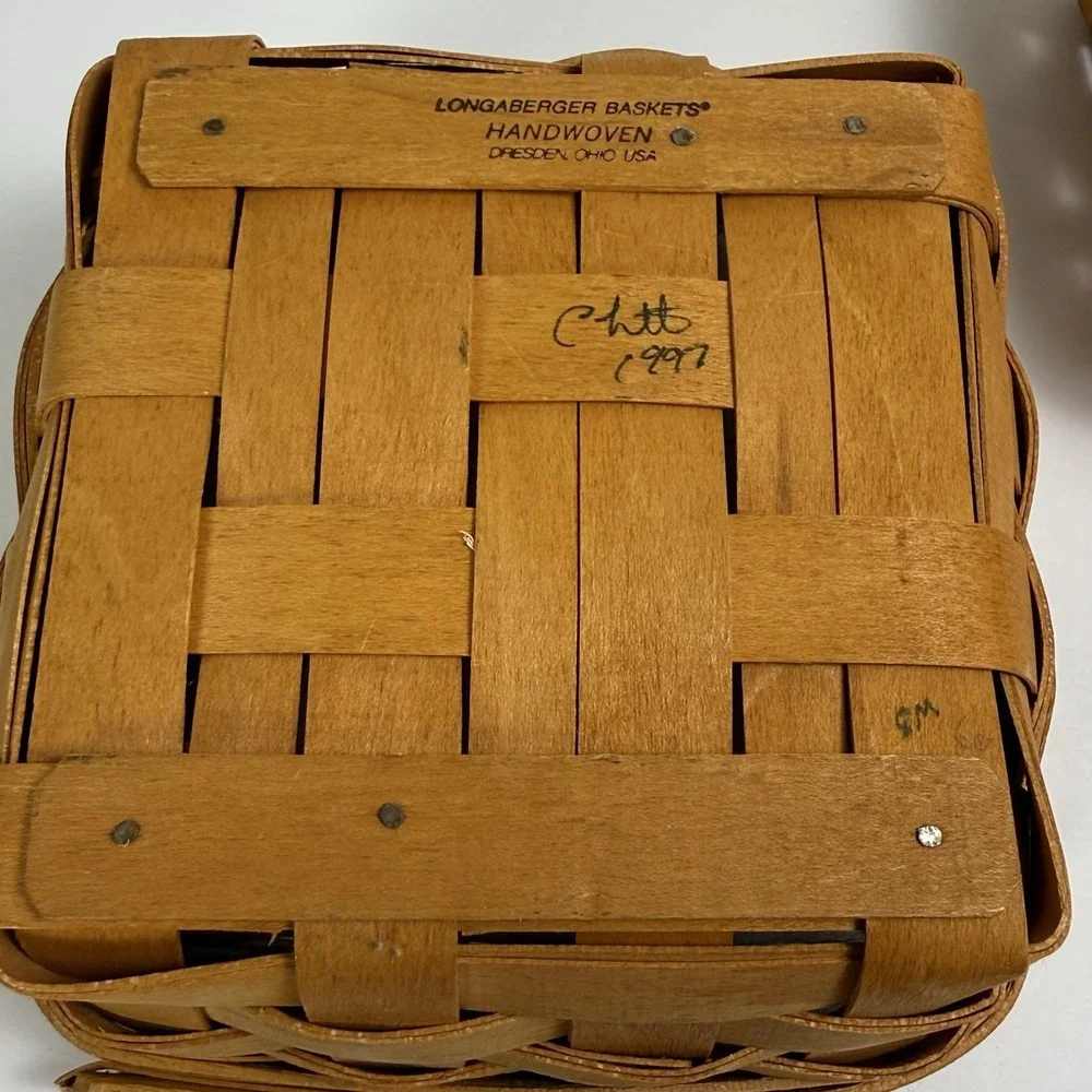 Vintage Longaberger Basket Set Of 2 Brown Handwoven Wood W Plastic Liners USA
